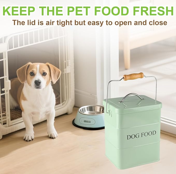Metal Dog Food Storage Container 5~6Lbs Dog Treats Container Pet Food Storage Tin Portable Dog Food Treats Canister with Airtight Lid/Scoop-Farmhouse Style-Keep Kibble Fresh