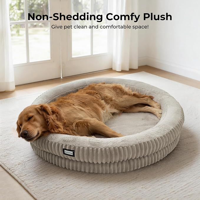 BALANCE Donut Dog Bed, 43 Inches Round Dog Bed Extra Large Size Dogs Washable, Orthopedic Calming Dogs Beds for Kitten, Fluffy Plush Faux Fur Pet Bed with Anti-Slip Bottom
