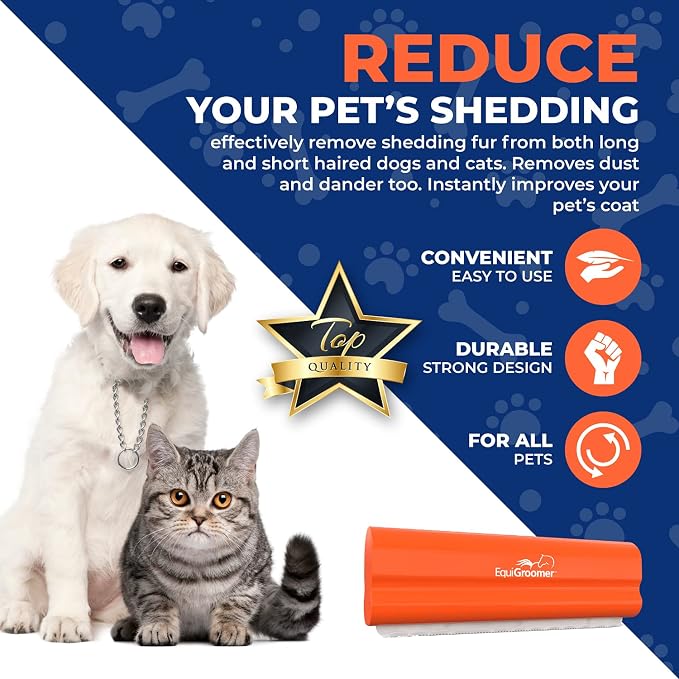 EquiGroomer 5-Inch Undercoat Deshedding Brush for Dogs & Cats, Orange | Best for dogs up to 100 lbs and cats of any size, short or long hair, stainless blade, no cutting or pulling