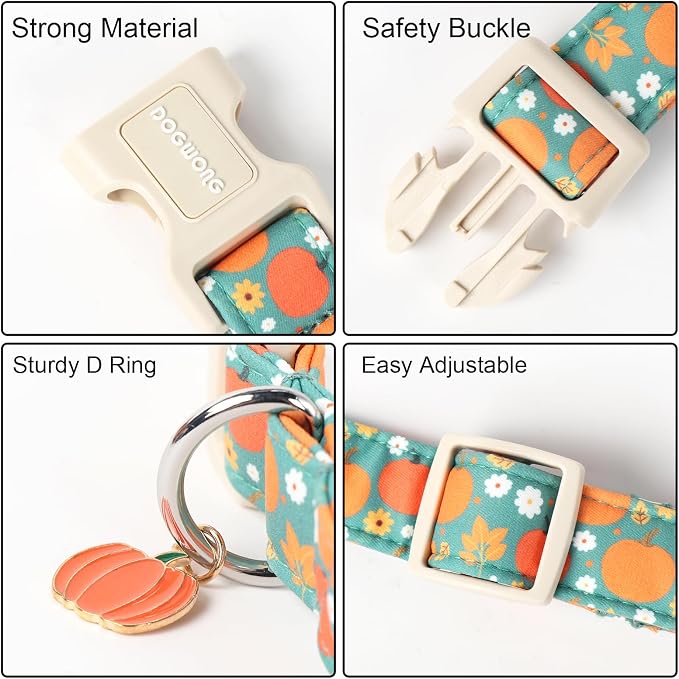 DOGWONG Fall Pumpkin Dog Collar- Cute Fall Holiday Dog Collars Adjustable Halloween Dog Collar for Small Medium Large Dogs L