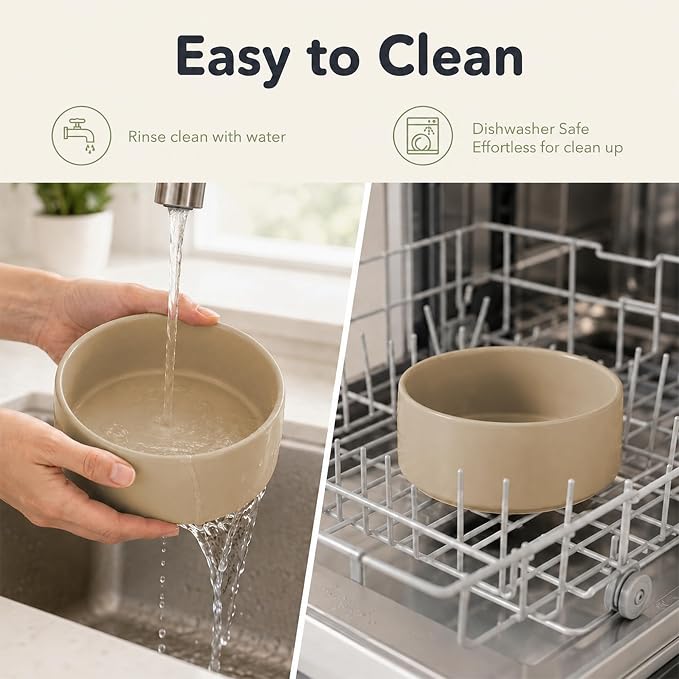 Havniva Ceramic Dog Bowls, Dog Food and Water Bowl Set, Dog Water Bowl | 7.3” Ceramic Dog Food Bowls with Non-Slip Rubber Base, Large Capacity, Dog Feeding Bowls for Medium Dogs