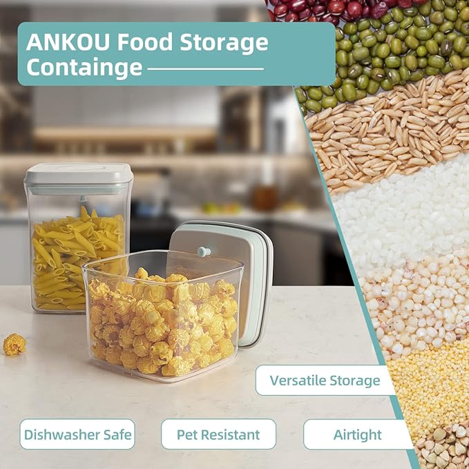 Airtight Container Set (1000ml 4 Pcs) Stackable One Press Openning Food Containers for Snacks Sugar Salt Herbs Spices Coffee Bean Formula Popcorn BPA-Free Tight Seal - Clear (1.0 QT * 4)
