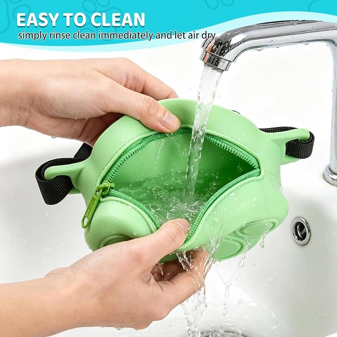 Dog Treat Pouch with Training Clicker and 2 Poop Bags, 1.8 Cup Small Sealable Zipper Silicone Fanny Pack with Waist Belt, Pet Puppy Training & Walking Essentials (Green)