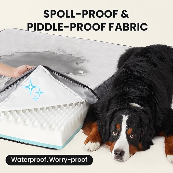 OhGeni Orthopedic Waterproof Dog Bed for Extra Large Dogs, Machine-Washable Removable Cover in Easy-Clean Fabric, Reversible Memory Foam & Easy-Carry Handle, Wider and Larger, 54 inch (Gray)