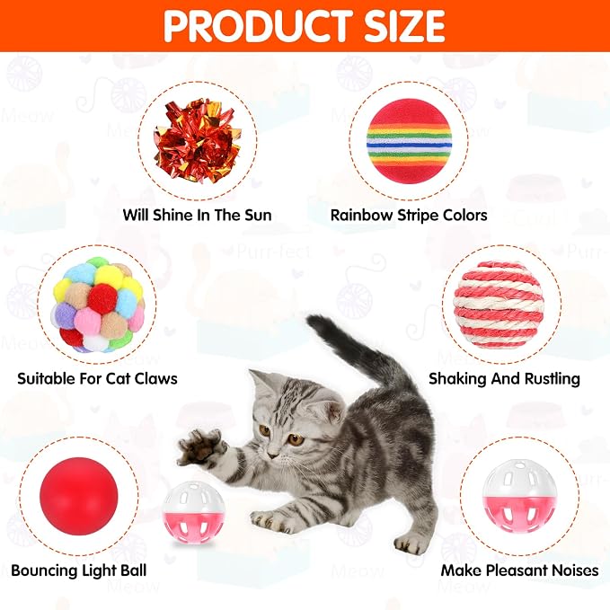 150 Pcs Cat Toys Bulk for Indoor Cats, Kitten Toys Assorted Variety Pack, Cats Toy Bundle with Mice Rainbow Balls/Springs Crinkle Balls/Lattice/Sisal/Table Tennis/Plush/Caged Bell for Kitty Kitten