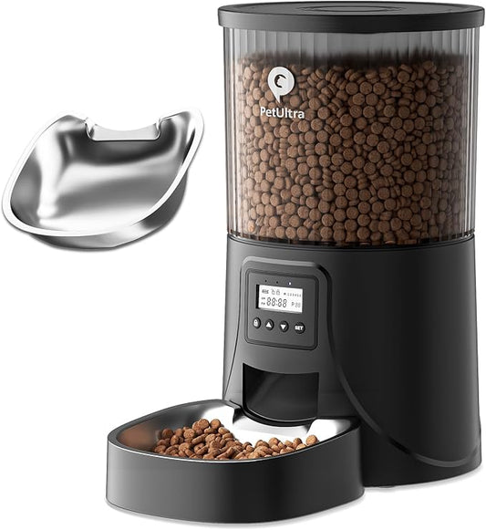 PETULTRA Automatic Cat Feeder: 4L Timed Cats Food Dispenser Programmable 1-6 Meal for Cat and Small Medium Dog- Auto Pet Feeder Easy to Set Up Dual Power Supply with Desiccant Bag| Detachable Washable