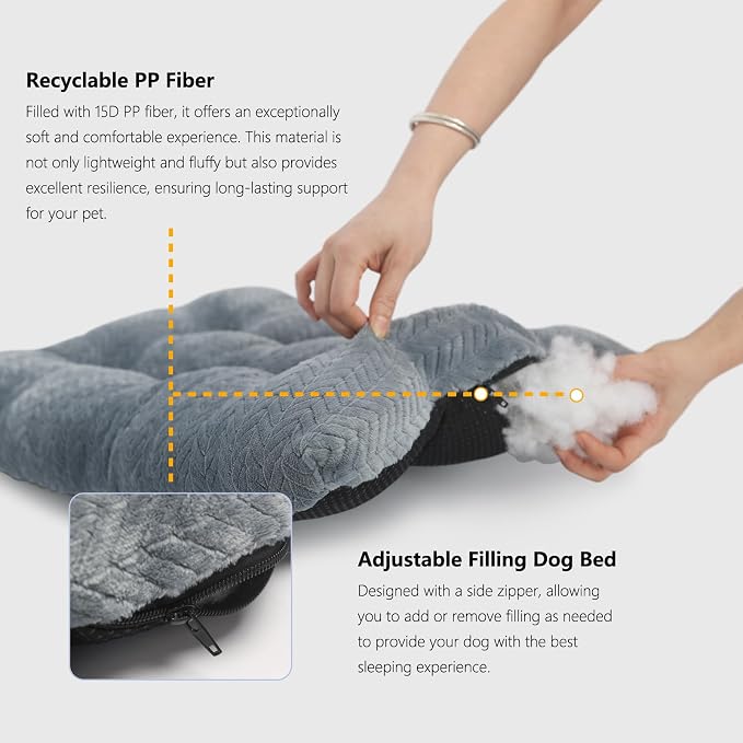 24 Inch Dog Crate Bed for Small Dogs, Washable Dog Crate Pad for Dog Cages, Soft Jacquard Flannel Kennel Mat with Anti-Slip Bottom, Fluffy Crate Mat for Puppies and Small Dogs,Dark Grey