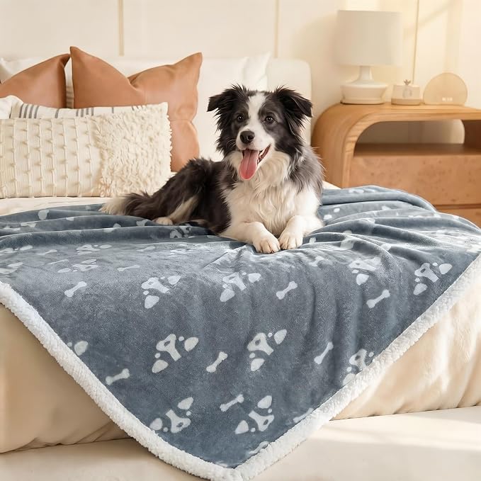 Luciphia Waterproof Pet Blankets for Couch Sofa Bed Cover Cat Liquid Pee Proof Washable Soft Fluffy Large Dog Blanket Reversible Furniture Protection Puppy Grey Bone Thicken Small（40" x 28"）