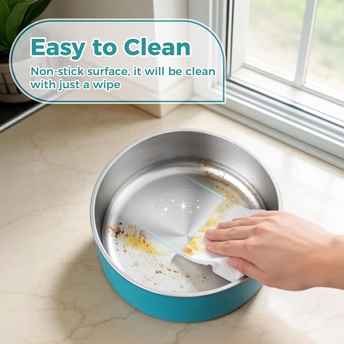 WENBOKMIN Dog Bowl, Stainless Steel Dog Food and Water Bowl with Non Slip Quiet Bottom, Easy to Clean, Dishwasher Safe, 64oz, Lake Blue