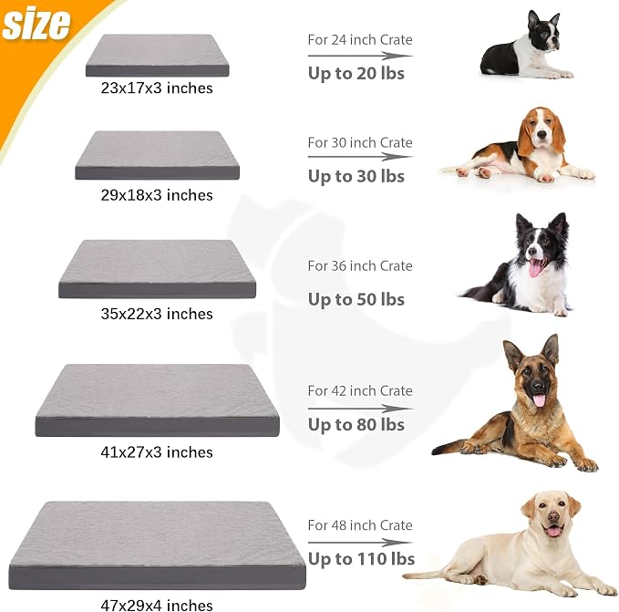 KSIIA Orthopedic Dog Bed for Large Dogs with Waterproof, Dark Grey, 41x27 | Deluxe Soft Plush Dog Crate Bed, Washable Pet Mat with Removable Cover & Egg Crate Foam for Large Dogs Sleeping & Relaxing