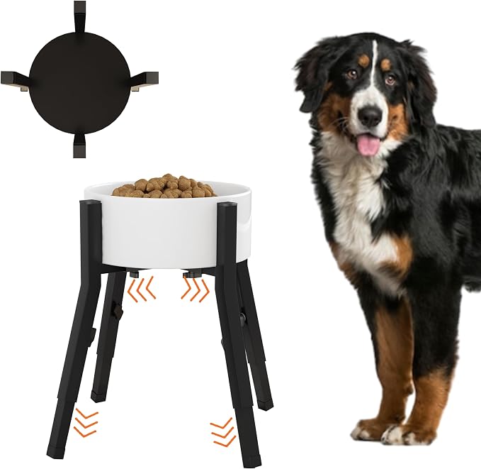 Piskyet Raised Dog Bowl Stand for Large Dogs Adjustable Elevated Dog Bowl Fits 6-10" Bowls, Height Adjustable to 7.6-15" Tall,Single Food and Water Stand Feeder(Bowl not Included)