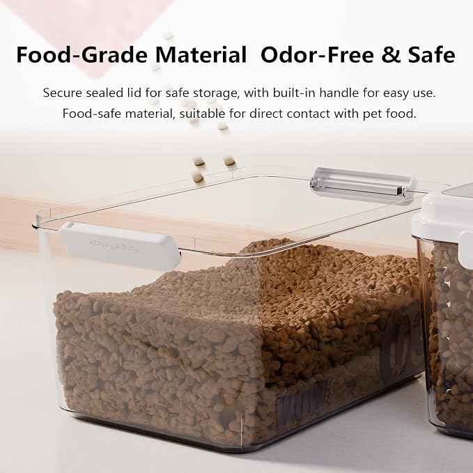 Airtight Pet Food Storage Container with Freshness Compartment, 12–14 lb Dog Food Storage Bin, Double Silicone Seal & Magnetic Flip Lid, Food-Grade PP Container for Dry Food, Cat Food and Treats