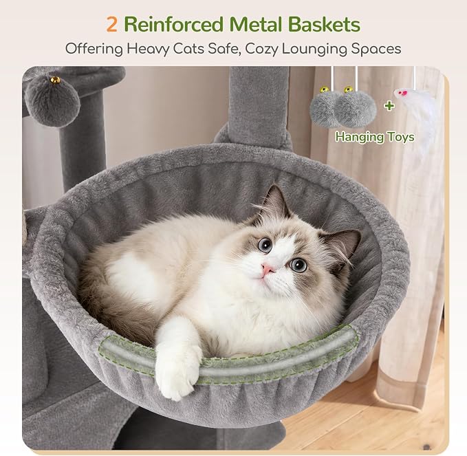Globlazer 84in Extra Tall Cat Tree Tower for Indoor Large Cats 20lbs, F84G | Multi-Level Big Climbing Tower, 7 Scratching Post & Board, Cat Condos with Pad, 2 Soft Perches, 2 Sturdy Baskets, Light Grey