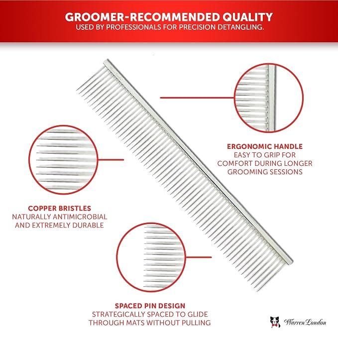 Warren London Cat DeMatter Pro Max 9-Inch Copper Grooming Comb