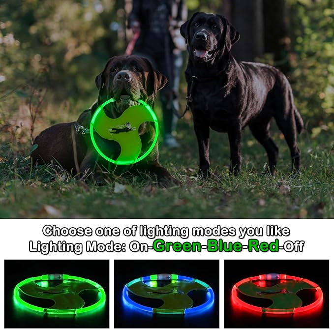Dog Flying Disc Flyer Dog Toys, Glow in The Dark Nylon Dog Toy with 3 Light Models, Floating Dog Ring Toys for Physical Exercise, Pet Training Throwing Playing