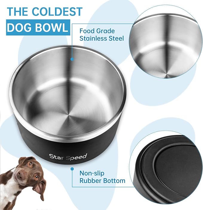 200oz Large Stainless Steel Dog Bowl. Extra Large Dog Water Bowls for Large Dogs with Rubber Bottom, Drop Resistant and Durable, Keeps Cold, Fits Different Size Big Dog Food Bowls，Black
