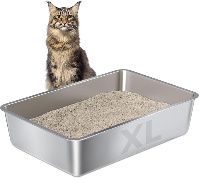 XL Stainless Steel Cat Litterbox,Stainless Steel Litter Box, Easy Clean Non Stick No Smell