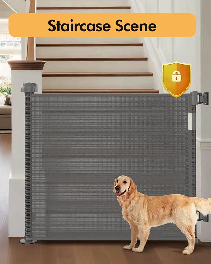 (2 Pack) Retractable Baby Gate for Stairs & Doorways,55" Wide x 33.6" Tall Easy Installation Mesh Dog Gate for Indoor & Outdoor Use,Pet and Dog Safety Gate for Hallways(Grey)