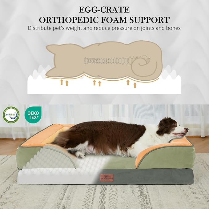 Comfort Expression Orthopedic Dog Beds for Large Sized Dog with Bolster | Waterproof Dog Couch Bed with Washable Cover & Non-Slip Bottom, Supportive Egg Crate Foam Large Pet Bed, 36x27 Inch