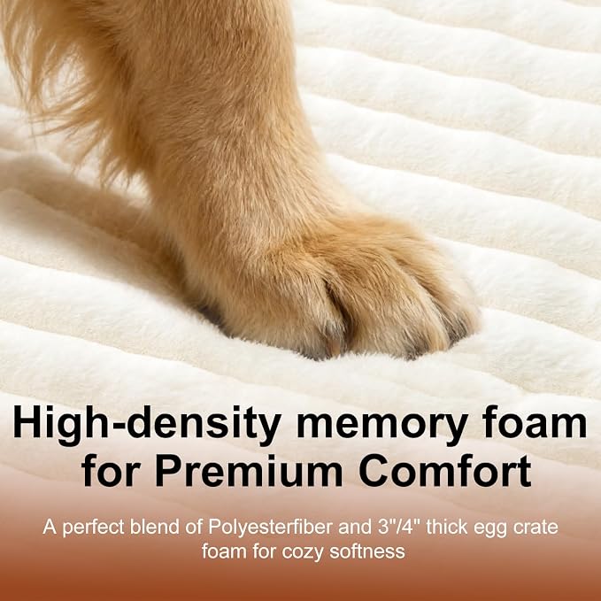 Dog Crate Bed Cream 34.6"x22.8" | Flat Dog Crate Bed Waterproof for Meduim Small Dogs Pet Beds with Plush Removable Washable Cover Anti Slip Bottom for Indoor