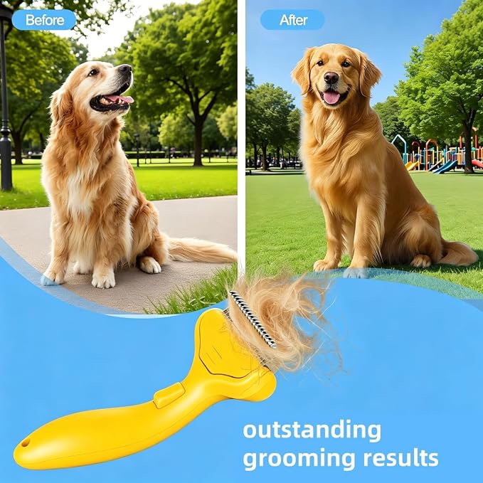 Undercoat Rake for Dogs & Cats, Deshedding Brush for Long haired Pets,Cat Brush for Shedding with Release Button,Best Dematting Comb&Deshedding Tool for Grooming (Lemon Yellow)