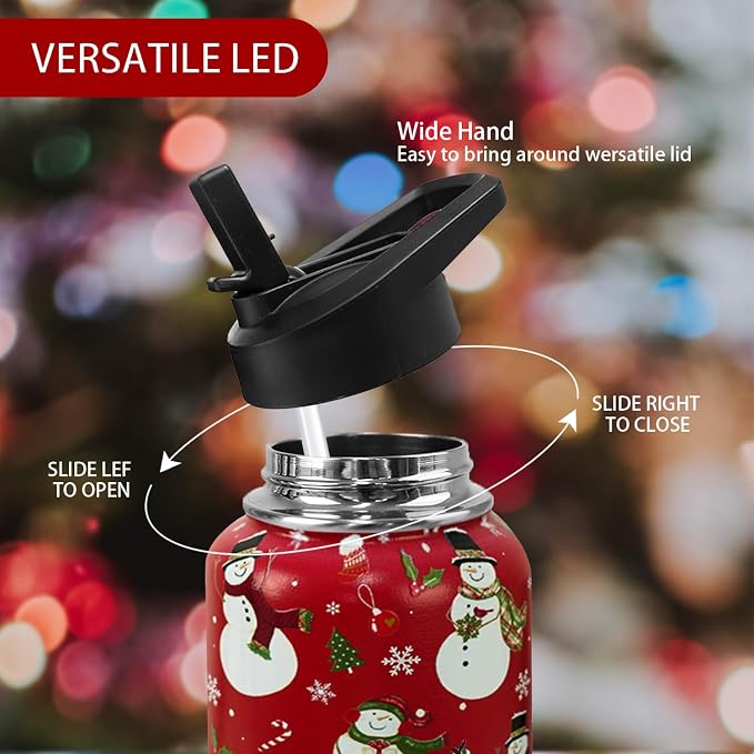 32oz Christmas Snowman Insulated Aater Water Bottle with Straw,Christmas Gym Hiking Sports Coffee Mug Cup Water Bottles,Christmas Gifts for Women,Christmas Decor Stuff Accessories