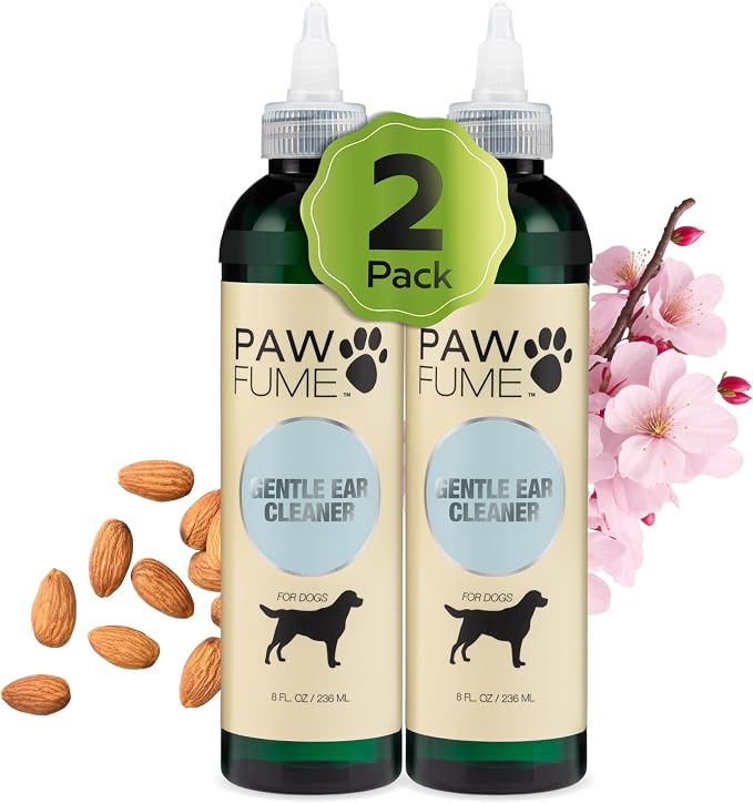 Pawfume Dog Ear Cleaner Solution, 2-Pack | Soothe itchy ears with St. John’s Wort & almond extracts, vet-certified, alcohol-free Dog Ear Wash for all breeds