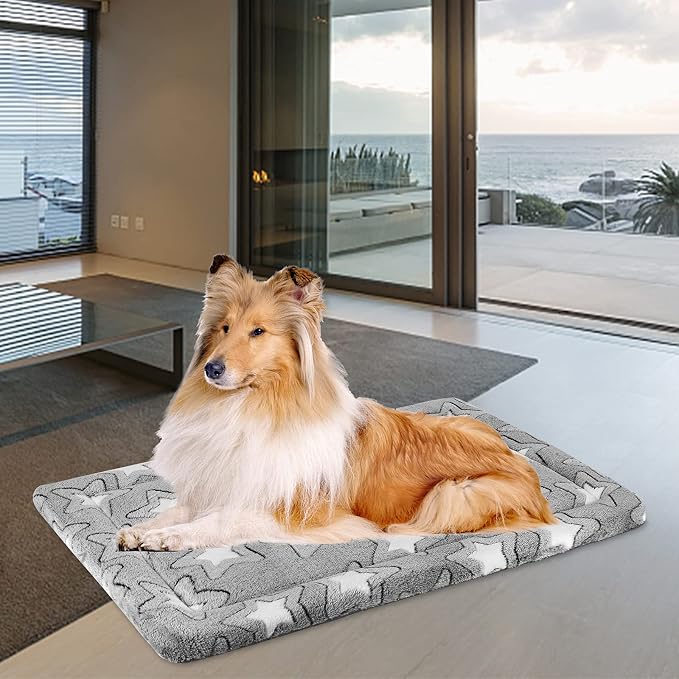 EMPSIGN Fancy Dog Bed Mat, Pet Bed Pad Reversible (Cool & Warm), Machine Washable Crate Pad, Pet Sleeping Mat for Small to XXX-Large Dogs, Grey, Star Pattern,XXL (48inch X30inch X1.1'') | Reversible Kennel Mat (Cool & Warm), Machine Washable, Cozy Star...