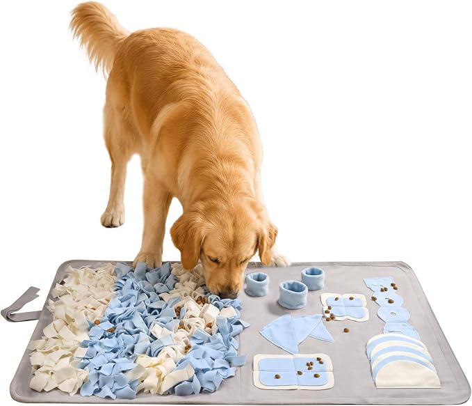 Snuffle Mat for Dogs: Slow Food Interactive Experience - 7 Enrichment Foraging Games for Large Dog Owners Needing to Burn Pet Energy - Washable 1000 Times - 22x38 inch - Grey