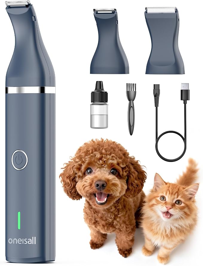 oneisall Dog Paw Trimmer, Small Dog Clippers with Double Blades (Teal) | Low Noise, Gentle Skin-friendly Design, Cordless Precision Pet Hair trimmer for Grooming, for Paws, Eyes, Ears, Face, Rump