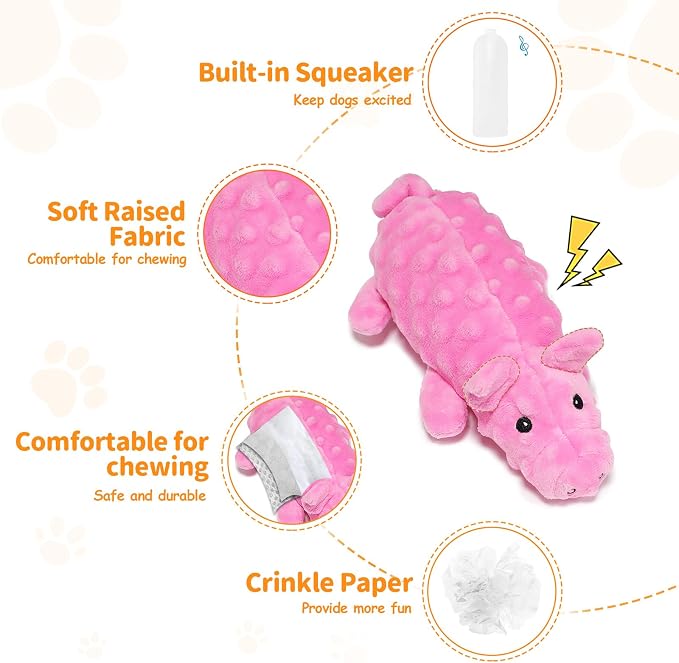 Plush Squeaky Dog Toys, Soft Stuffed Animals Dog Toy with Squeaker, Interactive Crinkle Dog Toys, Puppy Teething Chew Toy for Small, Medium & Large Breeds