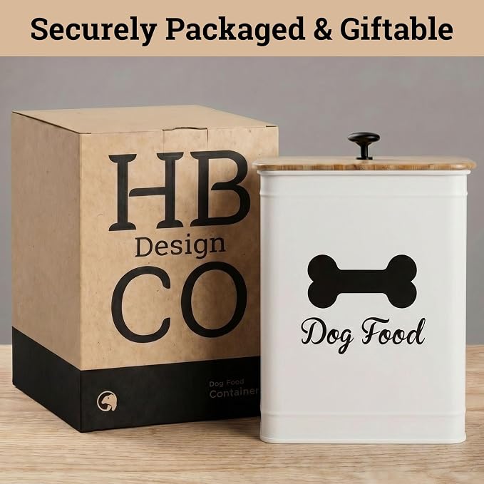 Dog Food Container Airtight Bamboo Lid 5-7 lb, 25 Cups, Sturdy Metal Handle | Pet Jar For Dogs up to 50lbs, Airtight Bamboo Lid, Sturdy Comfortable Metal Handle, Powder Coated Iron, Kibble Storage Bin