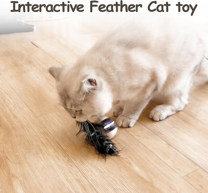 Migipaws Interactive Cat Ball Toy Set, Fun Tracker, Automatic Rolling Chase Ball with Fluffy Tail, A Small Mice, Rechargeable (White)