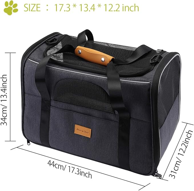Morpilot Pet Carrier Bag, Portable Cat Carrier Bag Top Opening, Removable Mat and Breathable Mesh, Foldable Cat Carrier Transport Bag for Dogs and Cats, with Shoulder Strap and Pet Bowl, Gray