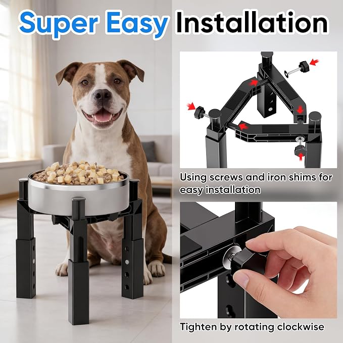 Aystkniet Dog Bowl Stand with Adjustable Height & Width, Anti-Slip Elevated Food Water Bowl Holder for Large Medium Small Dogs, Durable Raised Dog Feeder for Lifted Feeding, Only Stand Without Bowls