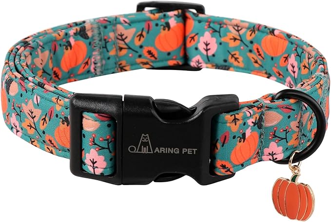 ARING PET Fall Dog Collars, Cute Autumn Pumpkin Maple Leaves Pet Collar with Quick Release Buckle for Small Medium Large Girl Boy Dogs-L Deep Color