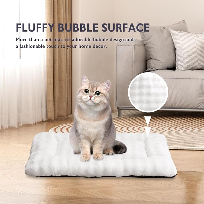 Pet Bed Mat Crate Pad for Cats Small Dogs, Cream White, 24"x 18" | Washable Soft Pet Sleeping Mat, Puppy Cat Kitten Cushion with 3D Bubble Pattern