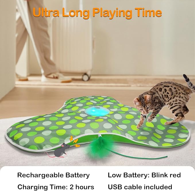 umosis Interactive Cat Toys Rechargeable,Moving Concealed Feathers,Real Mouse Squeaky,Touch Activated Cat Kitten Toy Exercise Toys for Indoor Bored Adult Cats
