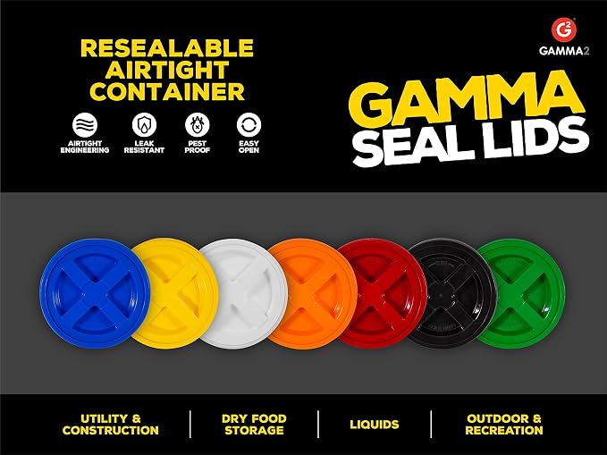 Gamma2 Seal Lid Black | Food-Safe | For 3.5-7 Gallon Buckets | BPA-Free | Pack of 12