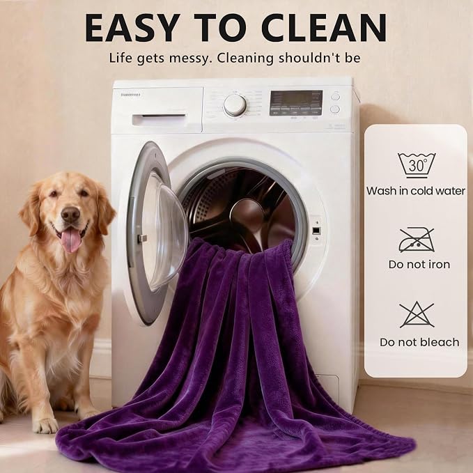 gogobunny Waterproof Blanket for Dogs and Cats, Reversible Flannel Double-Sided Furniture Protector for Couch Sofa Bed Against Spills & Pet Fur (50" x 60", Dark Purple/Light Purple)