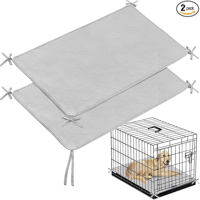 Waterproof Dog Crate Mat with Rope 2 Pack (36’’X23’’) | Washable Pee Pads for Dogs, Non-Slip Training Pads for Dogs, Fits 36 Inch Dog Crate