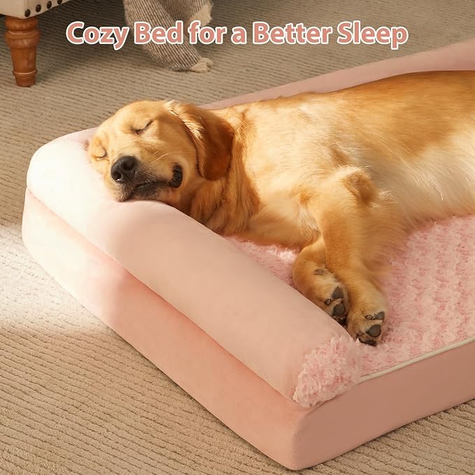 BFPETHOME Orthopedic Washable XXL Dog Bed for Senior Dog Cozy Sleep | Extra Large Waterproof Big Soft Pet Couch Bed for Dogs Relax with Removable Cover Supportive Egg Crate Foam Pink 54x36 Inch