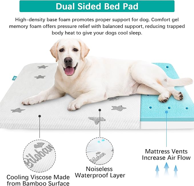 Waterproof Dog Bed for Large Dogs, Memory Foam Dog Beds & Furniture | 38” x 26" x 1.5" for Large Sized Dogs With Anti-slip & Washable Removable Cover, Soft Flannel Top Pet Beds, Light Grey