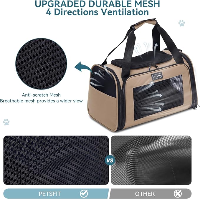 PETSFIT Soft-Sided Cat Carrier for Medium Cats up to 25 lbs, Foldable Pet Travel Bag with Washable Mat, Multiple Entry, Ventilated, for Car Trips & Vet Visits – NOT Airline Approved