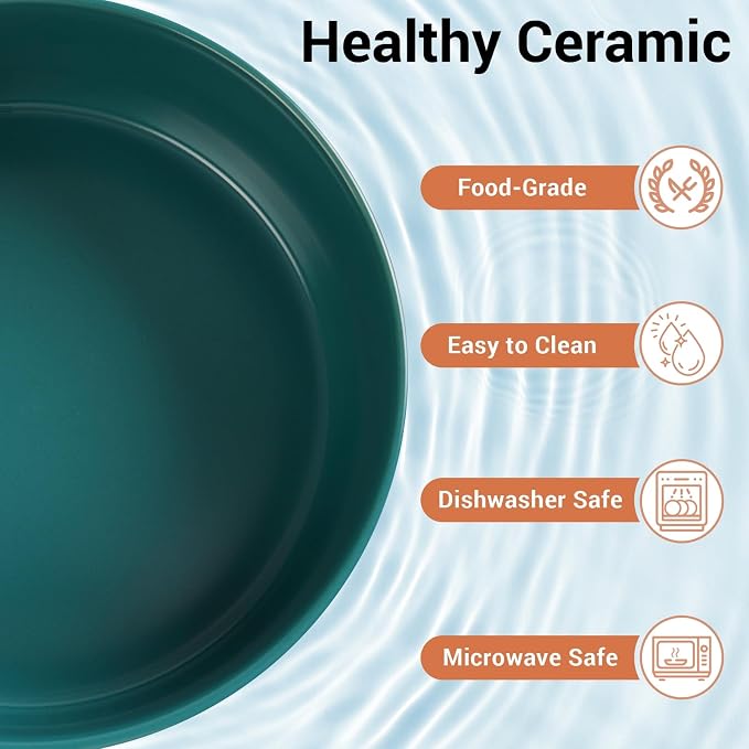 Elevated Dog Bowls, Ceramic Raised Dog Bowl Set with Anti-Slip and Non-Tip Metal Stand, 2 Pack Pet Food and Water Feeding Bowls for Small and Medium Dogs (Green,7.6 Cups)
