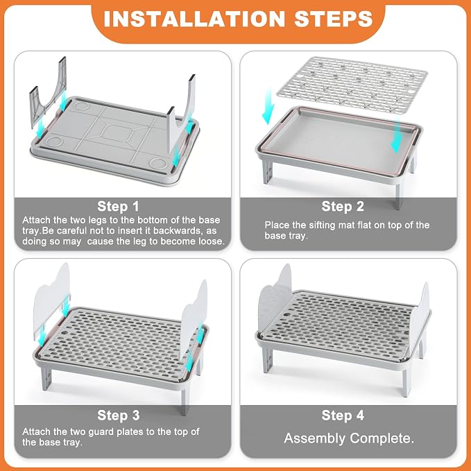 Uross Cat Litter Box Step, Extra Large Litter Box Ramp/Stairs with Detachable Splash-Proof Side Baffles, Anti-Tracking Litter Catcher, Easy to Clean, Non-Slip Step for Small & Elderly Cats (Grey)