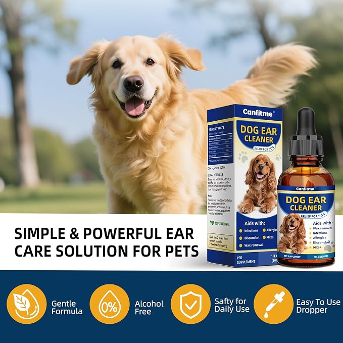 Dog Ear Cleaner, Dog Ear Drops for Infection Treatment, Natural Herbal Ear Cleaning Solution for Itching, Irritation & Wax Build-Up, Gentle Cleaning - 1 Oz Bottle with Dropper | For itching,irritation,wax build-up & infections.Gentle for sensitive ear ...