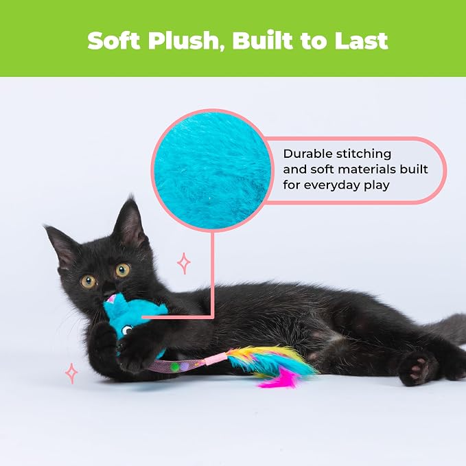 Catify Best Pet Supplies Interactive Squeak Mice – Tap-Activated Realistic Mouse Cat Toy Catnip-Infused, Elastic Mesh & Feathered Tail With Realistic Squeaks For Indoor Cats & Kittens - Blue & Fuchsia