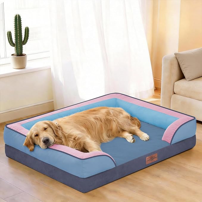 Comfort Expression Orthopedic Dog Bed for Extra Large Dogs with Bolster | Waterproof Dog Couch Bed with Washable Cover & Non-Slip Bottom, Supportive Egg Crate Foam XL Pet Bed, 42x30 Inch