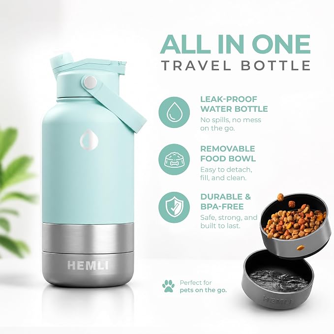 32 oz. Dog Water Bottle, Insulated Dog Travel Water Bottle, Stainless Steel Pet Water Bottle Dispenser Portable Food and Water Bowl for Dogs for Walking Dog Canteen Travel Kit